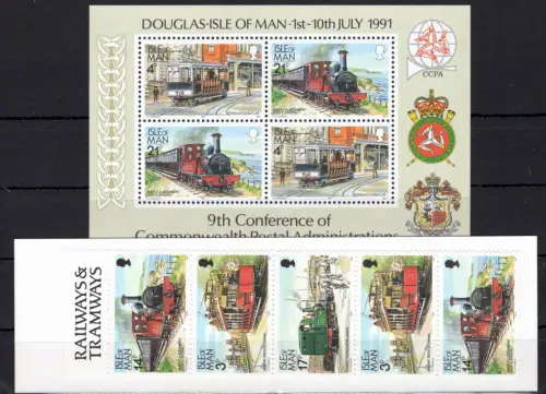 Isle of Man 457 und 458 und Block 16 postfrisch Markenhaft / Eisenbahn #OE036