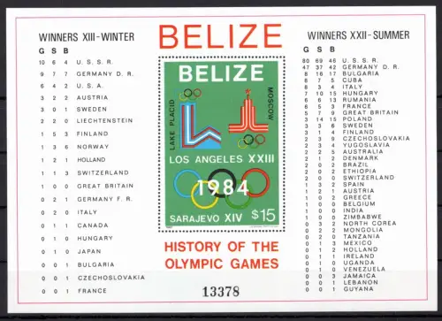 Belize Block 37 a postfrisch Olympische Spiele #OE105