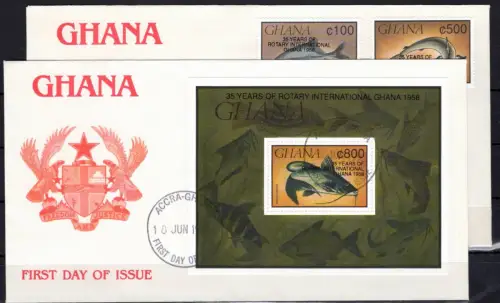 Ghana 1851 und 1852 und Block 230 gestempelt als FDCs / Rotary #OE095