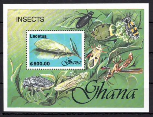 Ghana Block 182 mit Falz Insekten #OE170
