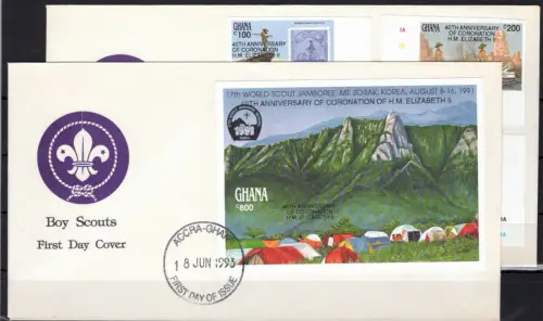 Ghana 1842-1845 und Block 228 B gestempelt als FDCs / Königshaus #OE092