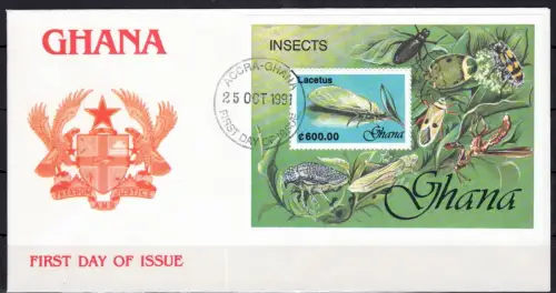 Ghana Block 182 gestempelt als FDC / Insekten #OE172