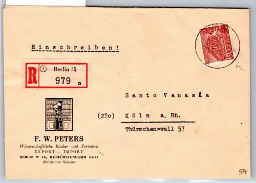 Berlin 54 auf Brief als Einzelfrankatur Einschreiben #OR117