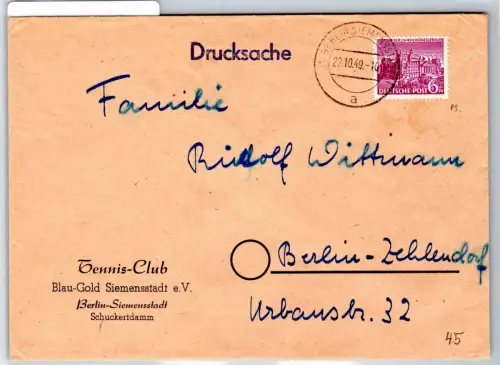 Berlin 45 auf Brief als Einzelfrankatur Drucksache #OR100