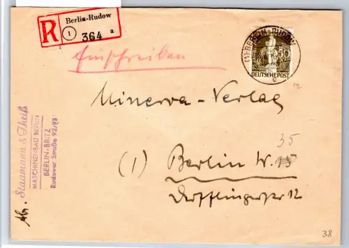 Berlin 38 auf Brief als Einzelfrankatur Einschreiben #OR090