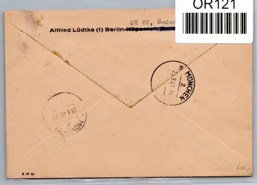 Berlin 58 auf Brief als Einzelfrankatur Luftpost, Einschreiben, Eilbote #OR121