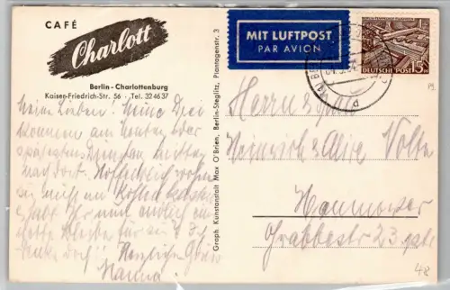 Berlin 48 auf Ansichtskarte mit Luftpost #OR105