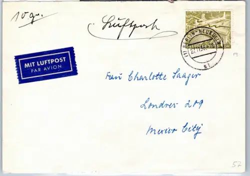 Berlin 57 auf Brief als Einzelfrankatur Ausland Luftpost #OR119