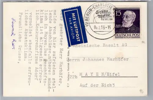 Berlin 96 auf Postkarte Luftpost #OR190