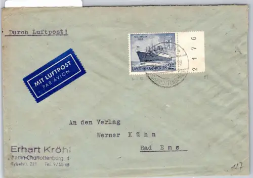 Berlin 127 auf Brief als Einzelfrankatur Luftpost #OR438