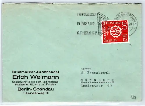 Berlin 139 auf Brief als Einzelfrankatur #OR457