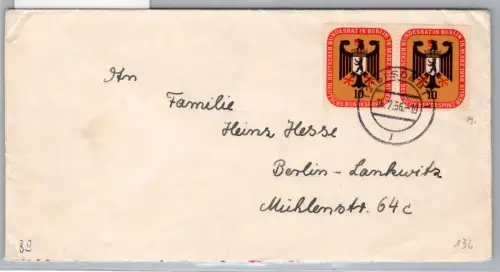 Berlin 136 auf Brief als Mehrfachfrankatur im waagerechten Paar #OR451