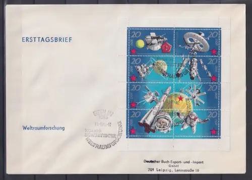 DDR 1636-1643 gestempelt als Kleinbogen mit ESSt auf FDC, Weltraumflüge #OM279