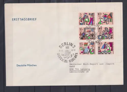 DDR 1323-1328 gestempelt als Kleinbogen mit ESSt auf FDC Märchen #OM274