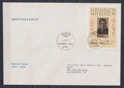 DDR Block 37 gestempelt mit ESSt auf FDC Dichter Heinrich Heine #OM291