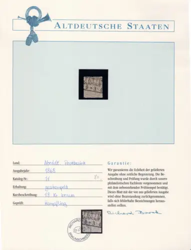 Norddeutscher Bund 11 gestempelt Borek Garantie #OT036