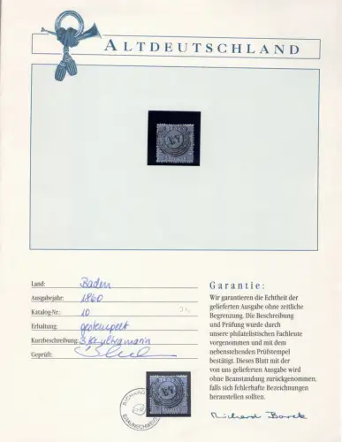 Baden 10 gestempelt Borek Garantie #OT111