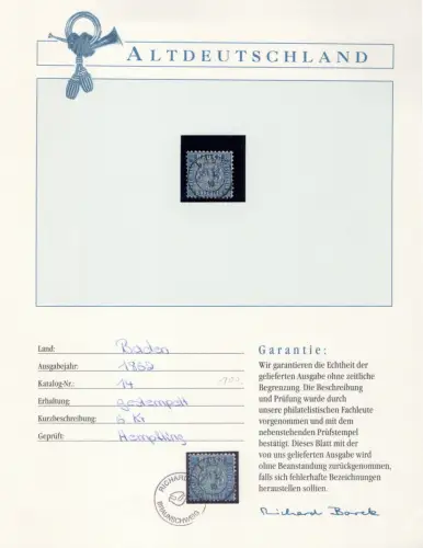 Baden 14 gestempelt Borek Garantie #OT107