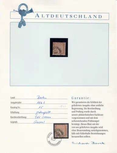 Baden 15 gestempelt Borek Garantie #OT106