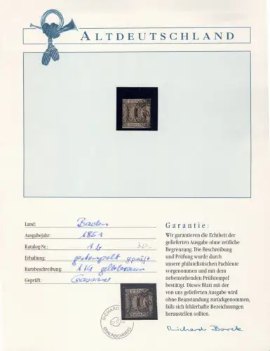 Baden 1 b gestempelt Borek Garantie, geprüft Englert BPP #OT120