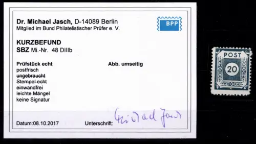 SBZ 48 D III b postfrisch geprüft Dr. Jasch BPP #OR828