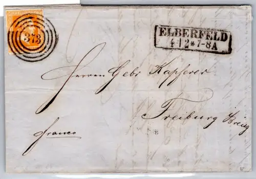Preußen 8 auf Brief von Elberfeld nach Freiburg #OT314