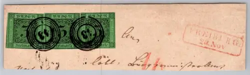 Baden 6 (3x) auf Brief Briefstück, N5 43 "Freiburg" #OT323