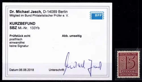 SBZ 133 Y b postfrisch geprüft Jasch BPP #OR912