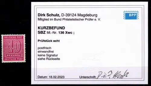 SBZ 136 X wc postfrisch Kurzbefund Schulz BPP #OT128