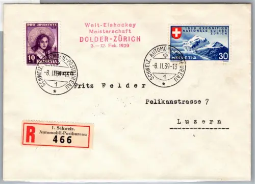 Schweiz 332, 339 auf Brief Eishockey WM 1939 #NX973