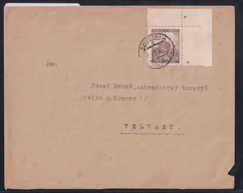 Böhmen und Mähren 28 Pl.-Nr. 1 auf Brief Eckrand #OT769
