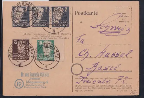 SBZ 212, 215, 217 auf Postkarte als Mischfrankatur Ausland #OU878