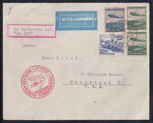 Deutsches Reich 602, 606, 607, auf Brief Zeppelin 1. Nordamerikafahrt #OU886