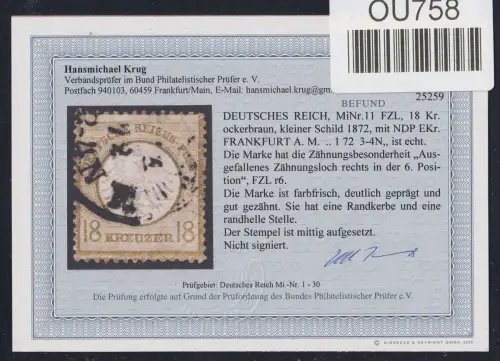 Deutsches Reich 11 FZL gestempelt Befund Krug BPP #OU758