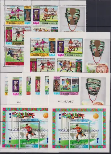 Ras al Khaima 354-359 A+B,6 Einzelblocks, Block 79 A+B postfrisch Fußball #DAG96