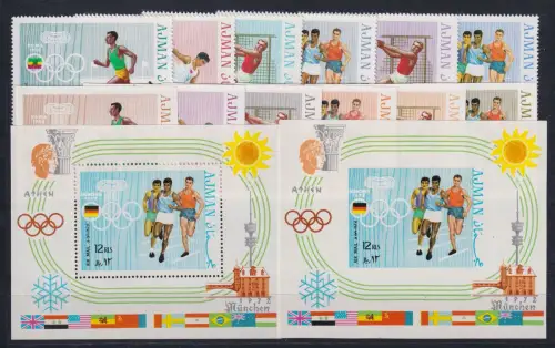Ajman 570-575 A+B, Block 195 A+B postfrisch München Olympia 1972 #DAG67