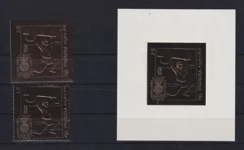 Fujeira 272 A+B und Block goldbeschichtet postfrisch #DAG60