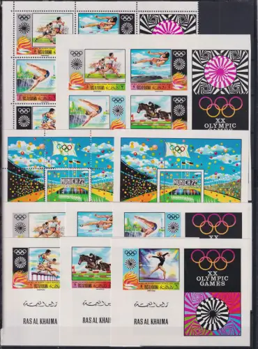 Ras al Khaima 384-389 A+B,6 Einzelblocks, Block 86 A+B postfrisch Olympia #DAG97