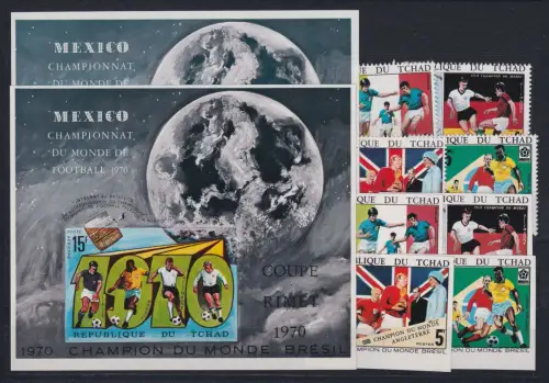 Tschad 309-312 A+B, Block 9 A+B postfrisch Fußball WM Gewinner #DAH66