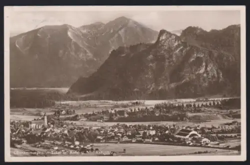 Ak Oberammergau Totalansicht auf Postkarte Stempel Passionsspiele #ON792