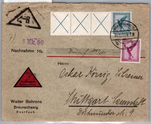 Deutsches Reich W 21.3, A 379 auf Brief als Mischfrankatur Nachnahme #ON725