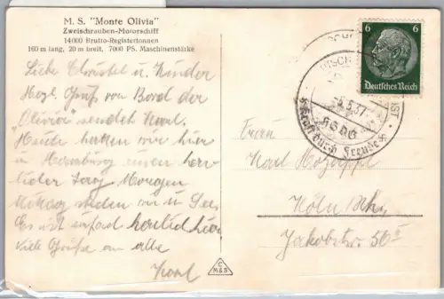 Ak M.S. Monte Olivia Schiffe auf Postkarte Ansichtskarte #OB912