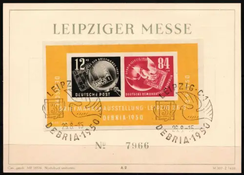 DDR Block 7 gestempelt als FDC mit ESSt auf Messekarte #NW124
