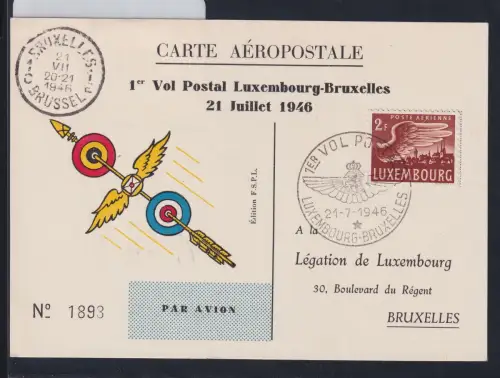 Luxemburg 404 auf Postkarte Luftpost Erstflug #DAJ67