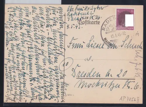 SBZ, Sächsische Schwärzungen AP 785 b II auf Postkarte #DAP14