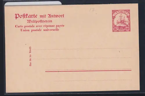 Deutsche Kolonien Togo P 12 als Ganzsache ungebraucht #DAP72