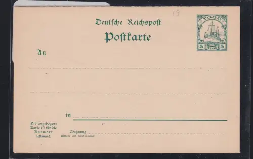 Deutsche Kolonien Togo P 13 als Ganzsache ungebraucht #DAP73