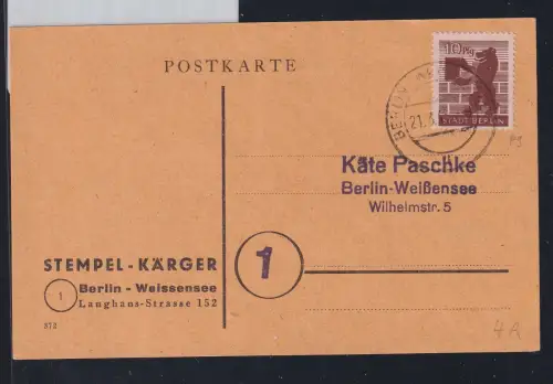Berlin und Brandenburg 4 A auf Postkarte Einzelfrankatur #DAP31