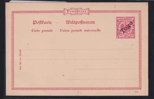 Deutsche Kolonien Togo P 2 als Ganzsache ungebraucht #DAP78