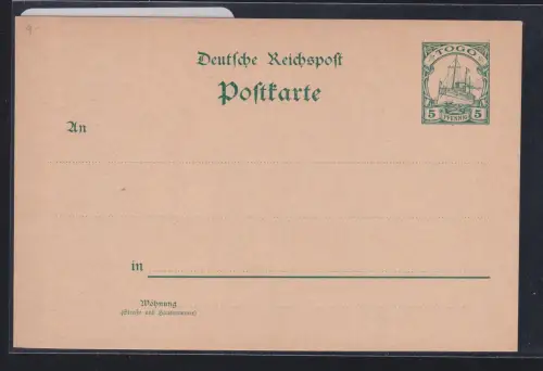 Deutsche Kolonien Togo P 9 als Ganzsache ungebraucht #DAQ34